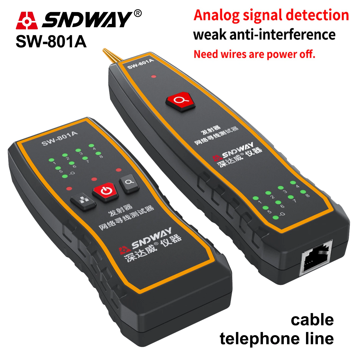 SNDWAY Cable Tracker Tester Professional Line LAN detector Telephone Wire Tracker Breakpoint location Diagnose Tracker RJ45 RJ11
SNDWAY Cable Tracker Tester Professional Line LAN detector Telephone Wire Tracker Breakpoint location Diagnose Tracker RJ45 RJ11