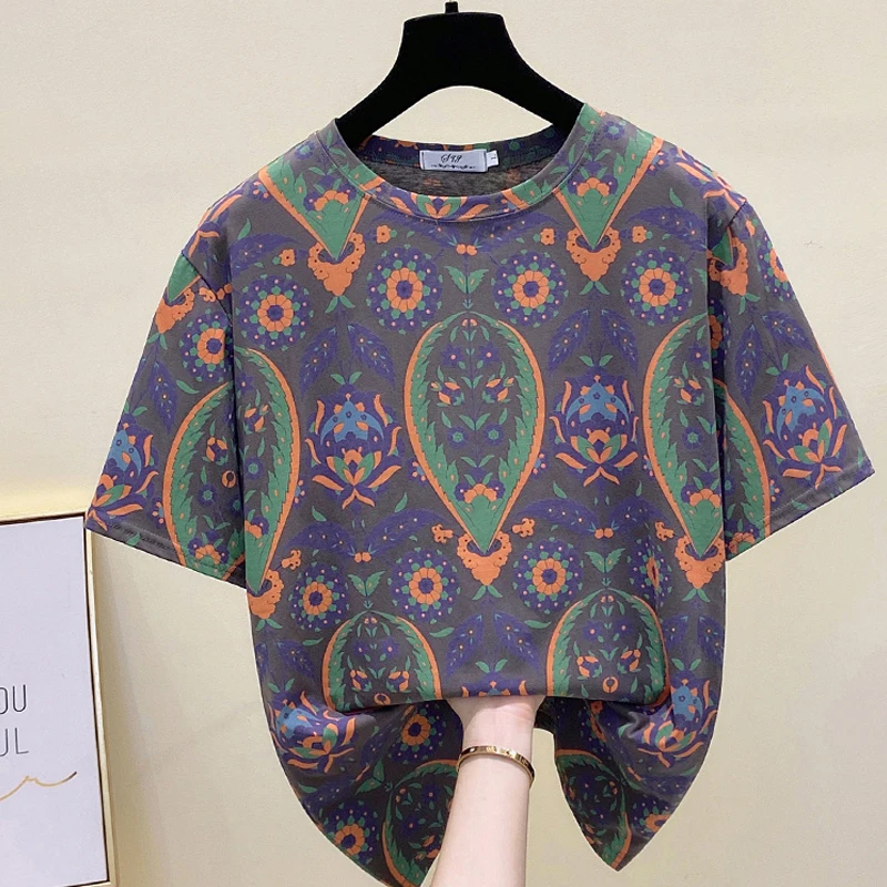 Female Cothing 2023 Vintage T-shirt Summer Short Sleeve Chic Printed Harajuku Y2K Pullovers Women Cotton Casual Tops
Female Cothing 2023 Vintage T-shirt Summer Short Sleeve Chic Printed Harajuku Y2K Pullovers Women Cotton Casual Tops