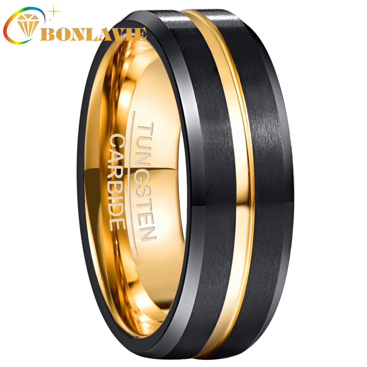 BONLAVIE 8mm Tungsten Carbide Steel Ring Black Matte Grooved Gold Line Promise Engagement for Couples Party Ring for Women Men
BONLAVIE 8mm Tungsten Carbide Steel Ring Black Matte Grooved Gold Line Promise Engagement for Couples Party Ring for Women Men