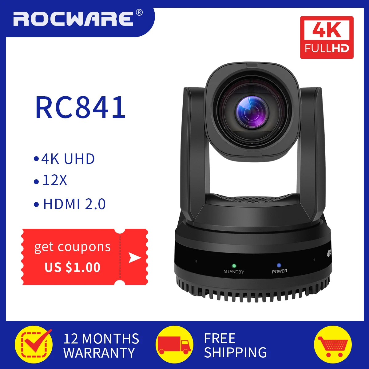 ROCWARE RC841 4K Ultra HD видеокамера для конференц-связи HDMI + SDI + IP + USB четырехсторонний одновременный выход видео для конференц-камеры
ROCWARE RC841 4K Ultra HD видеокамера для конференц-связи HDMI + SDI + IP + USB четырехсторонний одновременный выход видео для конференц-камеры
