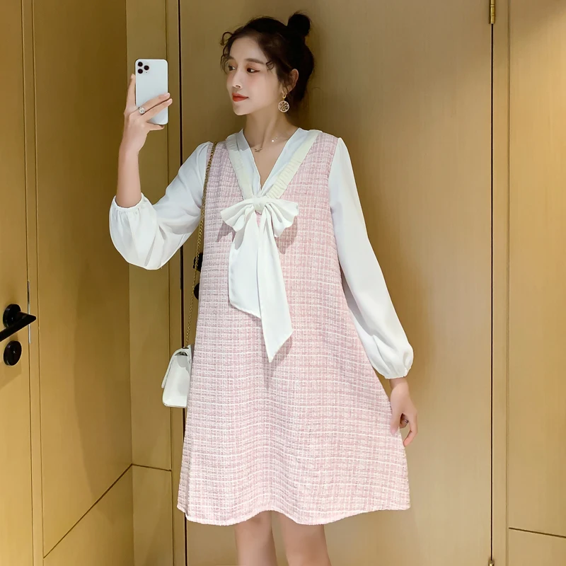 Autumn Pregnant Women Dress Bowknot Collar Long Sleeve Patchwork Maternity A-Line Dresses Sweet Pregnancy Woolen Dress Wholesale
Autumn Pregnant Women Dress Bowknot Collar Long Sleeve Patchwork Maternity A-Line Dresses Sweet Pregnancy Woolen Dress Wholesale