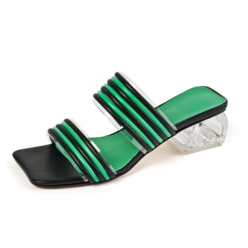 Women's High Heel Slippers, Summer 2022 New Fashion Square Toe Striped Mixed Color Transparent Heel Western style ladies Shoes
Women's High Heel Slippers, Summer 2022 New Fashion Square Toe Striped Mixed Color Transparent Heel Western style ladies Shoes
