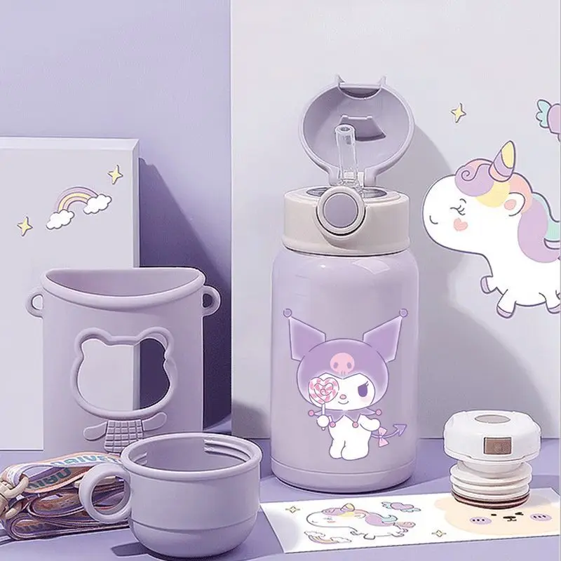 

Kawaii Sanrios Series Anime Kuromi Cartoon Cute Child Water Cup with Straw Student Go To School 316 Levels Thermos Cup Kettle