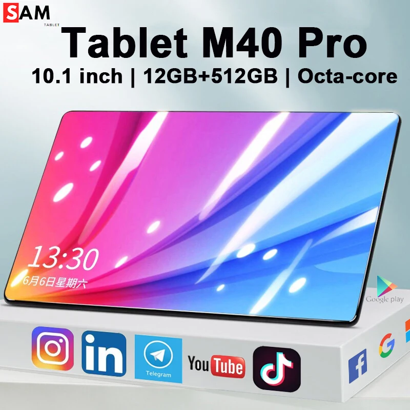 New Tablet M40 Pro 12GB RAM 512GB ROM 10.1 Inch 1920x1200 IPS Octa Core Android 10 5G Network GPS Dual SIM Original Tablette PC
New Tablet M40 Pro 12GB RAM 512GB ROM 10.1 Inch 1920x1200 IPS Octa Core Android 10 5G Network GPS Dual SIM Original Tablette PC