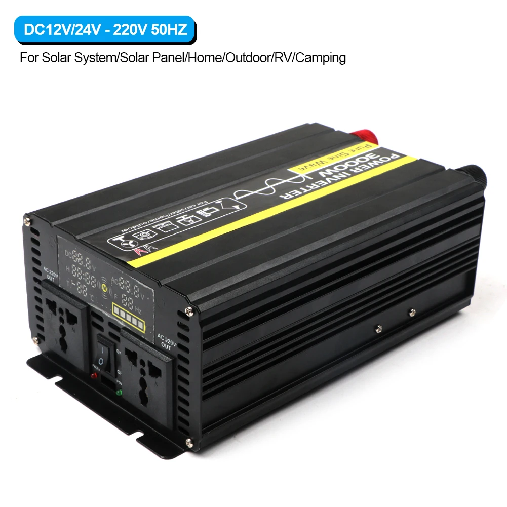 3000W Solar Inverter Pure Sine Wave Power Inverter Wave Power Inverter DC12V/24V - 220V 50Hz For Home/Solar Panel/Outdoor/RV
3000W Solar Inverter Pure Sine Wave Power Inverter Wave Power Inverter DC12V/24V - 220V 50Hz For Home/Solar Panel/Outdoor/RV