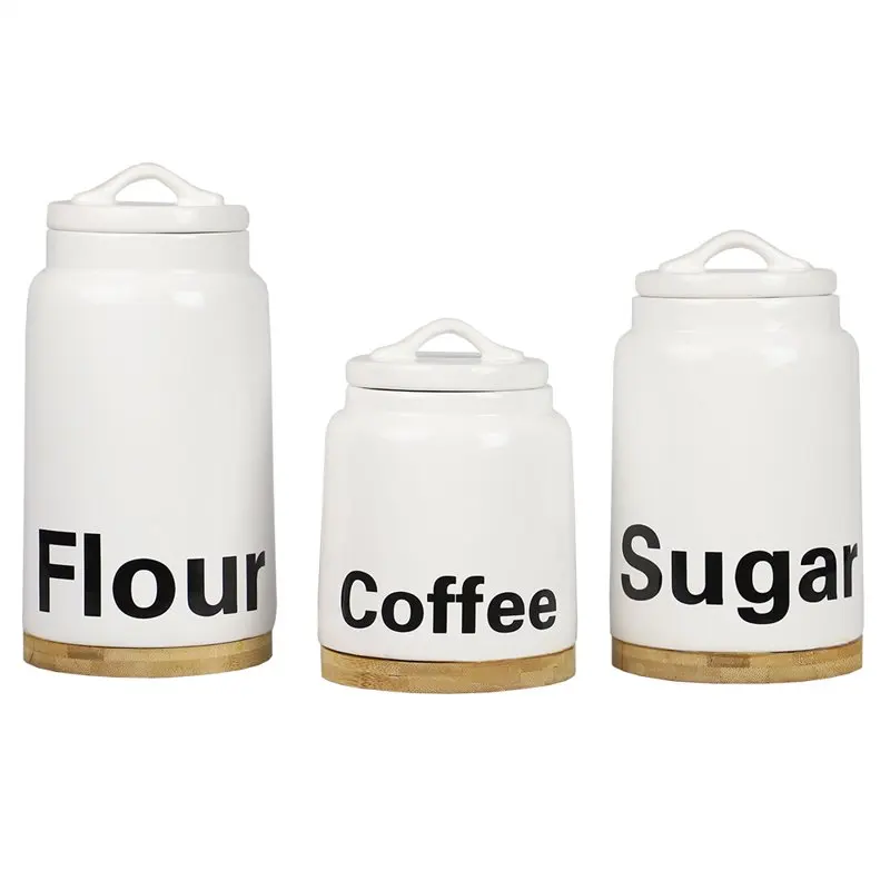 3 Piece Ceramic Canister Set with Bamboo Accents, White food storage box cereal candy Dried jars kitchen Bottles organizer
3 Piece Ceramic Canister Set with Bamboo Accents, White food storage box cereal candy Dried jars kitchen Bottles organizer