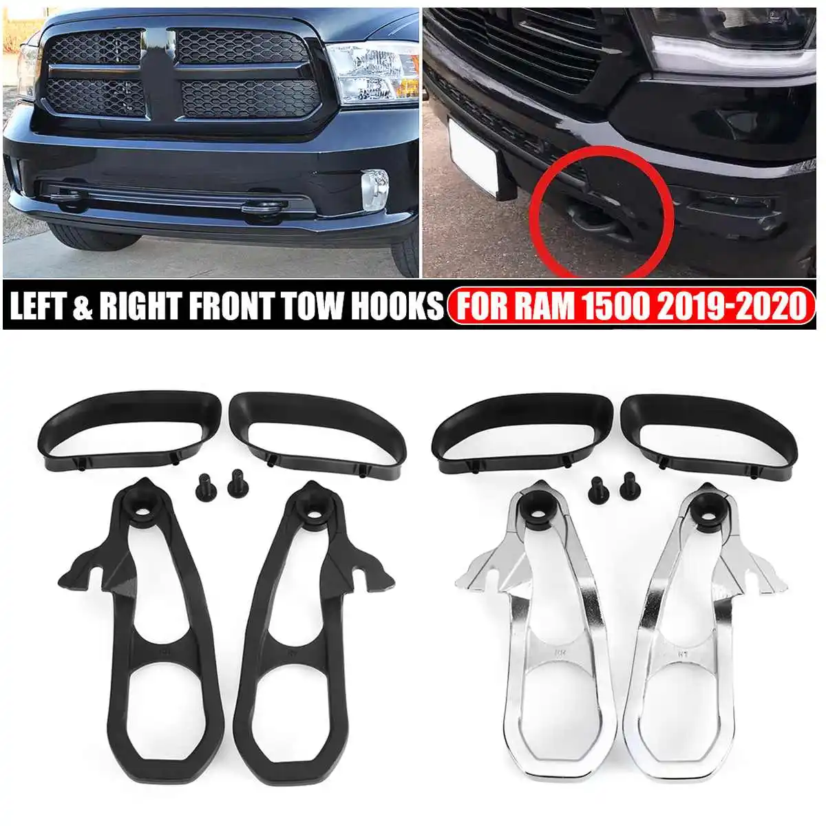 Left Right Front Tow Hooks With Hardware For Ram 1500 DT 2019 2020 68272944AB 68272945AB 68265144AA 82215268 Black Siver
Left Right Front Tow Hooks With Hardware For Ram 1500 DT 2019 2020 68272944AB 68272945AB 68265144AA 82215268 Black Siver