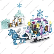 New Disney Frozen Princess Carriage Horse Skiing Car Building Blocks Kit Bricks Cartoon Dolls Movie Model Kids Girl Toys Gift