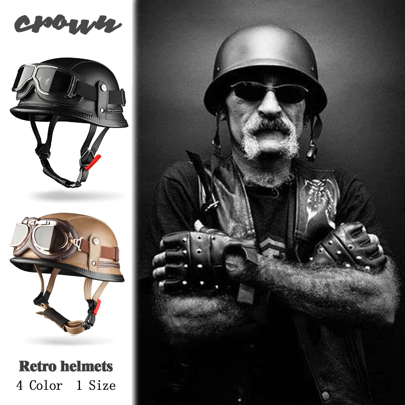 Crown Vintage Motorcycle Safety Soldier Helmet With Protective Glasses Men and Women Classic Cruise Integral Retro Moto Helme
Crown Vintage Motorcycle Safety Soldier Helmet With Protective Glasses Men and Women Classic Cruise Integral Retro Moto Helme