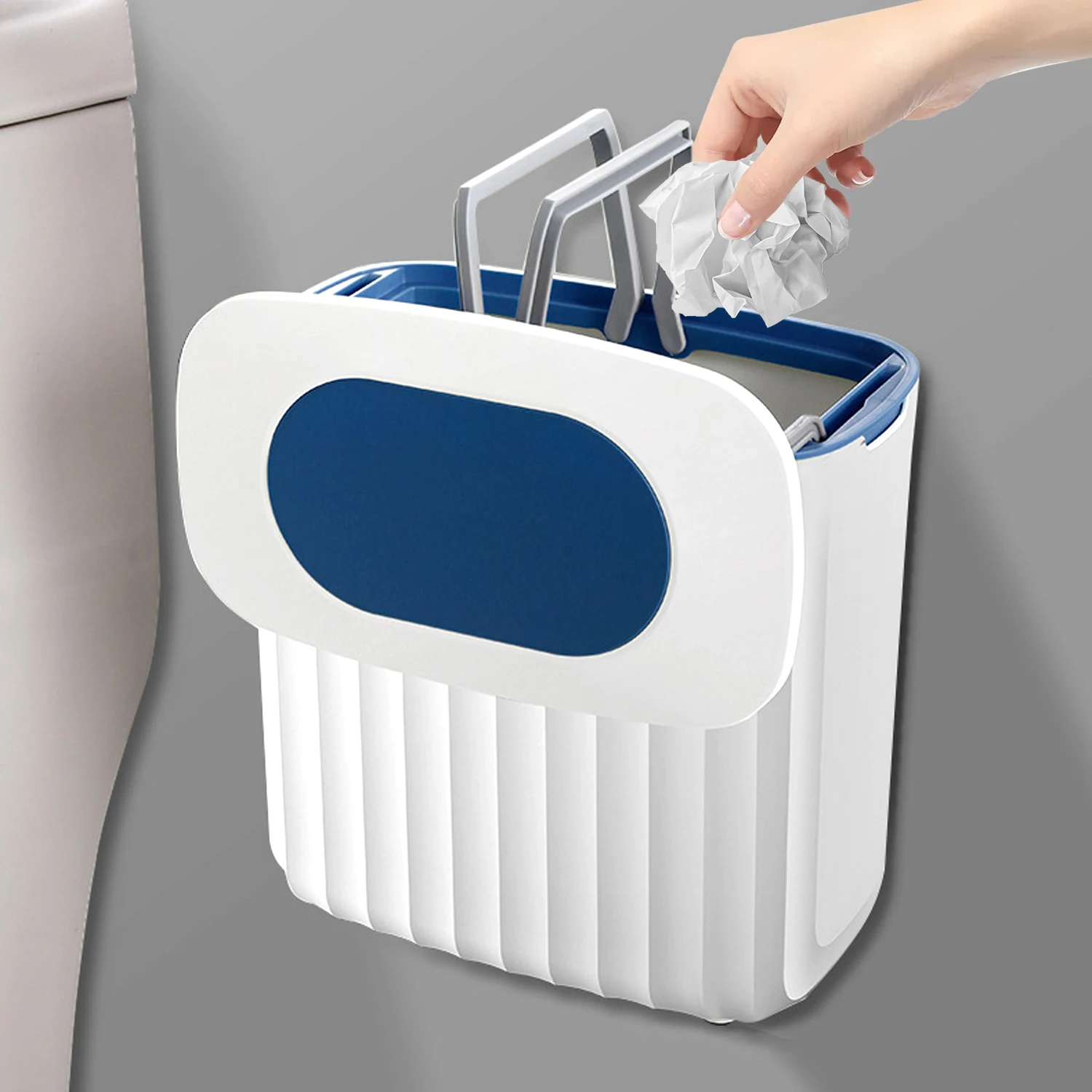 

8L Kitchen Hanging Trash Can Bathroom Toilet Wall-mounted Storage Bucket Dustbin Waste Bin with Cover Door Garbage Bin Basket