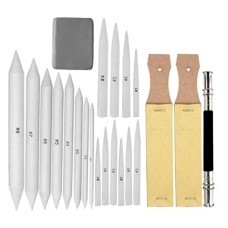 23 Pcs Stumps and Tortillions Set Sandpaper Pencil Sharpener Pointer Pencil Extension Tool and Eraser for Student Sketch
23 Pcs Stumps and Tortillions Set Sandpaper Pencil Sharpener Pointer Pencil Extension Tool and Eraser for Student Sketch