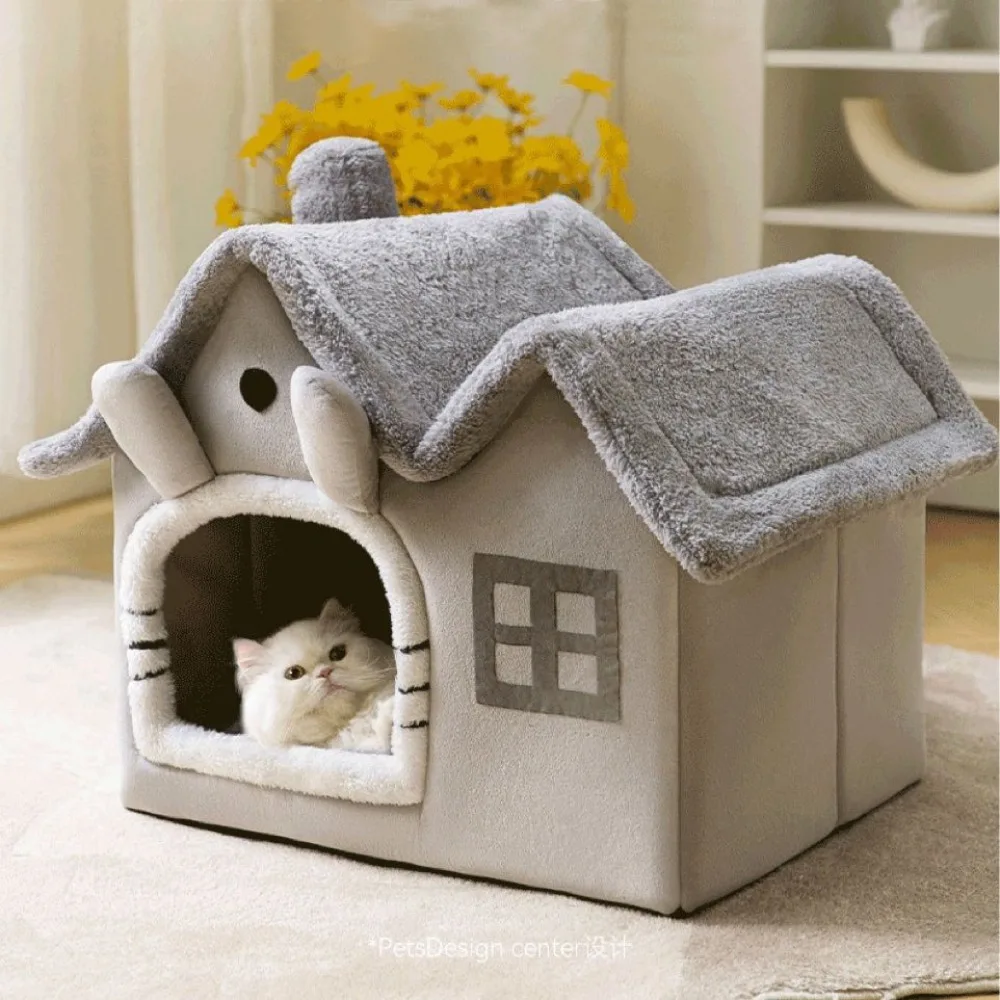 

Double Roof Cats and Dogs House Type Kennel Four Seasons Universal Removable and Washable Cozy Home Small Dog Bed Warmth