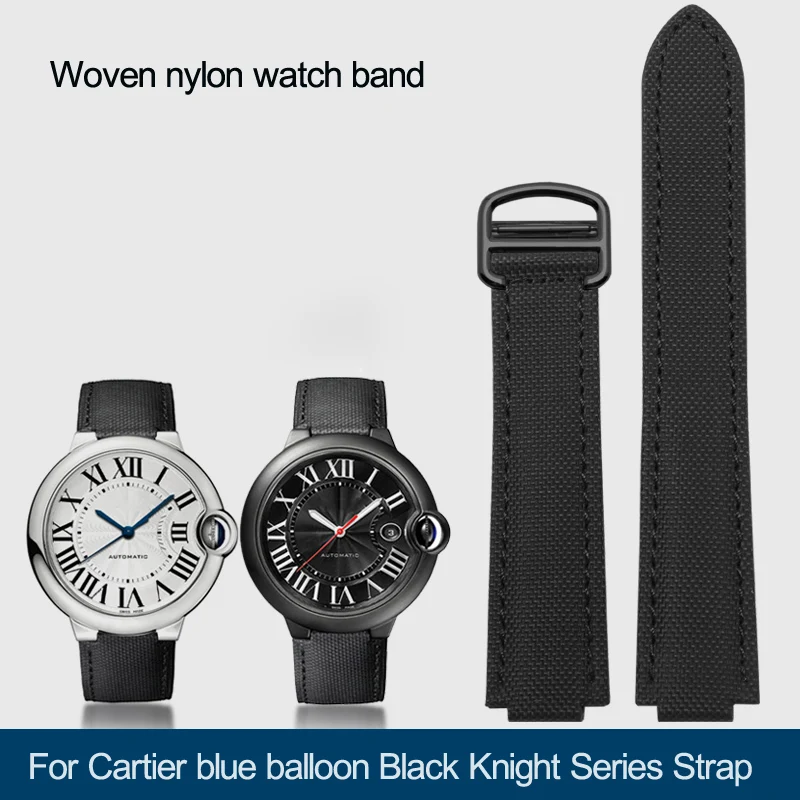 

Nylon Canvas Watch Band For Cartier Black Knight WSBb0015 Convex Blue Balloon Men 18.11mm 20.12mm Watch Strap