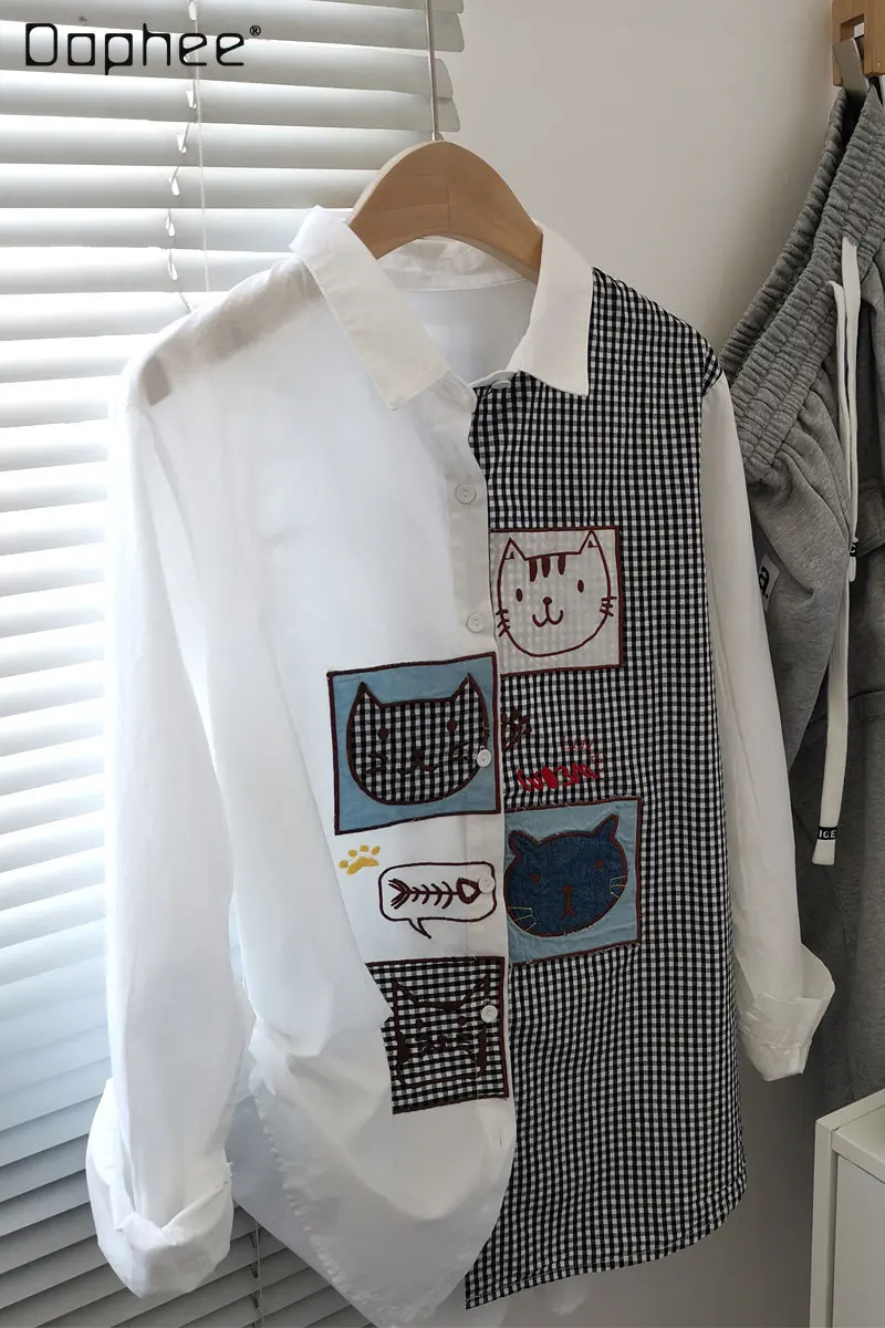 Женская рубашка в шотландскую клетку, с длинными рукавами и вышивкой, свободная Повседневная Блузка в Корейском стиле с лацканами, весна-осень 2023
Женская рубашка в шотландскую клетку, с длинными рукавами и вышивкой, свободная Повседневная Блузка в Корейском стиле с лацканами, весна-осень 2023