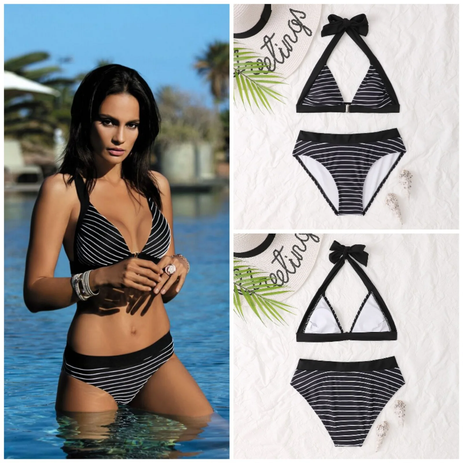 Sexy Striped Split Bikini Halter Neck Tie Backless Quick Dry Swimsuit Sea Surf Resort Style Beach Swimwear
Sexy Striped Split Bikini Halter Neck Tie Backless Quick Dry Swimsuit Sea Surf Resort Style Beach Swimwear