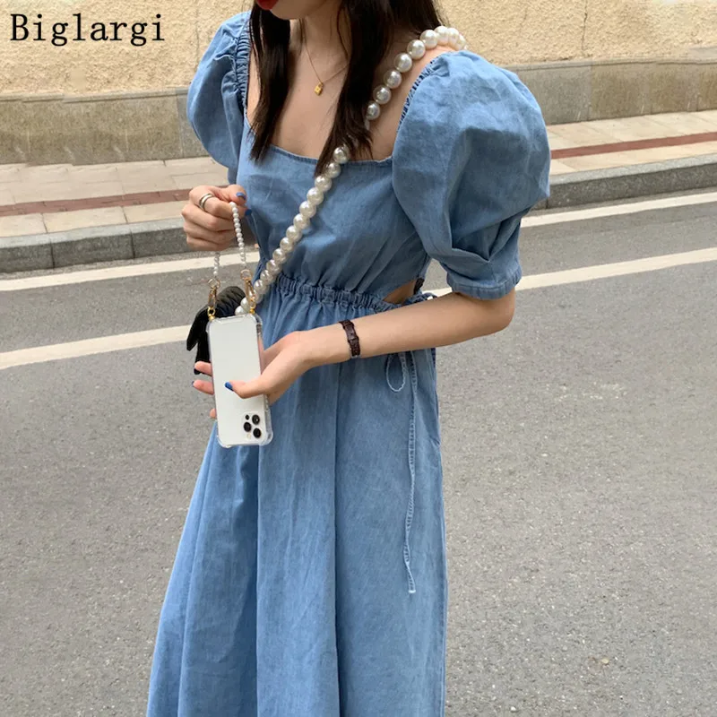 Denim Dress Women Puff Sleeve Hollow Out Pleated Long Ladies Dresses Washed Korean Lace-up Office Woman Sukienki Vestidos
Denim Dress Women Puff Sleeve Hollow Out Pleated Long Ladies Dresses Washed Korean Lace-up Office Woman Sukienki Vestidos