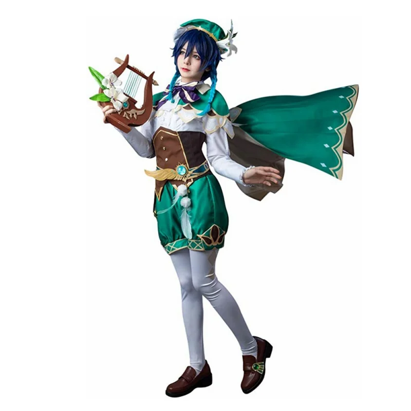 

Anime Genshin Impact Venti Mondstadt Wind God Game Suit Lovely Uniform Cosplay Costume Halloween Party Women Outfit Wig