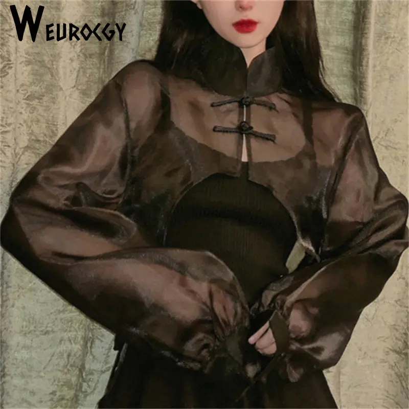 Женская Асимметричная короткая куртка в стиле Харадзюку, Летняя асимметричная куртка с длинным рукавом и воротником-стойкой, y2k, 2023