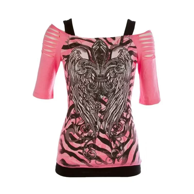 2023NEW Goth Womens T-Shirt Fashion Shoulder Cut Punk Gothic Print Cotton Shirts Hollow Out Hole Short Sleeve Shirts Top Shirts
2023NEW Goth Womens T-Shirt Fashion Shoulder Cut Punk Gothic Print Cotton Shirts Hollow Out Hole Short Sleeve Shirts Top Shirts