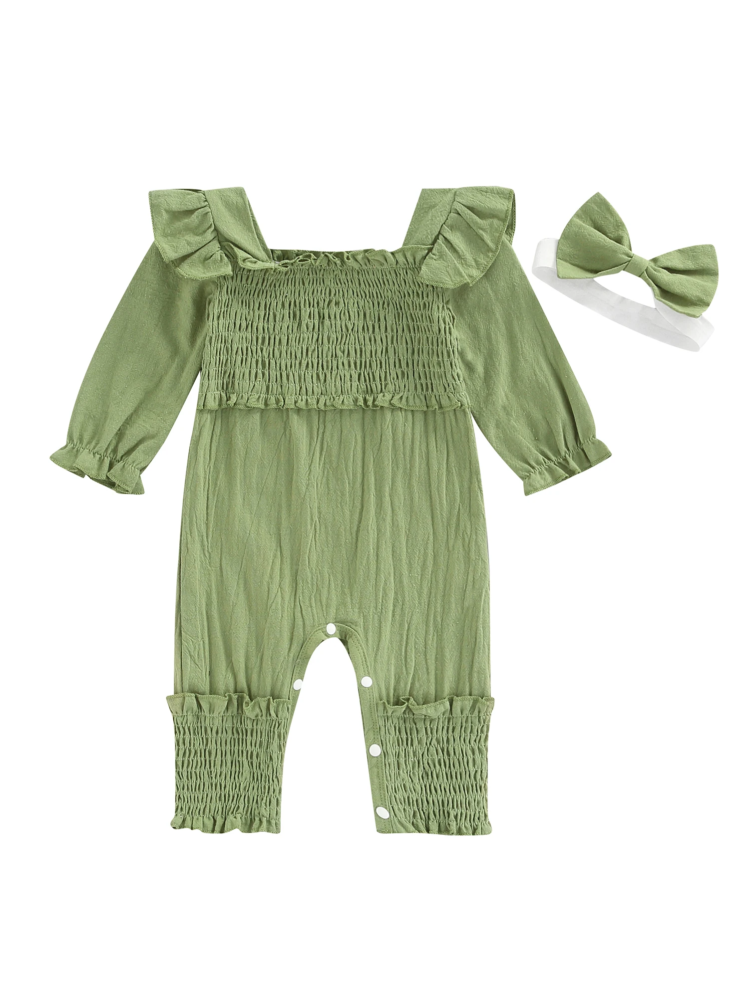 Newborn Baby Girl Long Sleeve Romper Ruffle Solid Color Jumpsuit Bow Headband Clothing for Infant 0-18 Months
Newborn Baby Girl Long Sleeve Romper Ruffle Solid Color Jumpsuit Bow Headband Clothing for Infant 0-18 Months