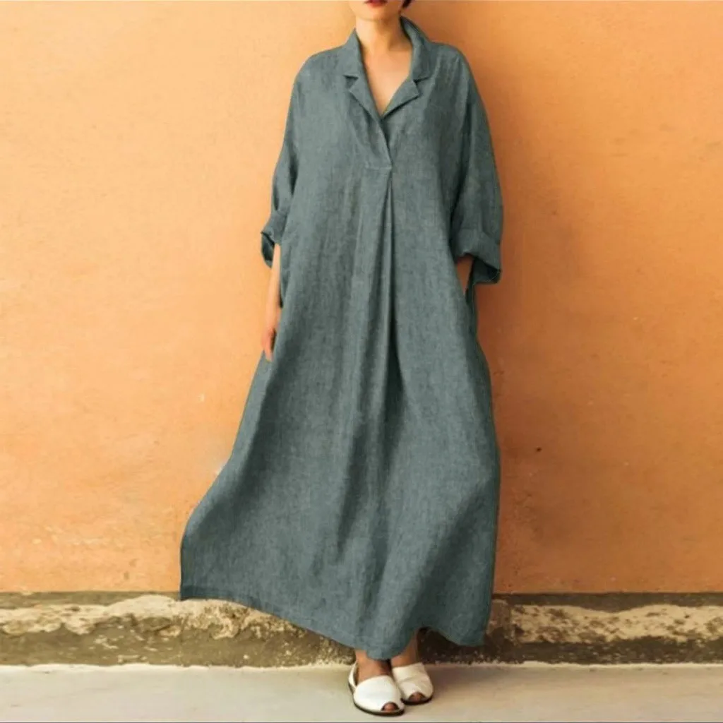 Women Dress Loose Casual Ankle Length Office Lady Dress Solid Lantern Sleeve Bohemian Loose Waist Women Dresses Plus Size 5XL
Women Dress Loose Casual Ankle Length Office Lady Dress Solid Lantern Sleeve Bohemian Loose Waist Women Dresses Plus Size 5XL