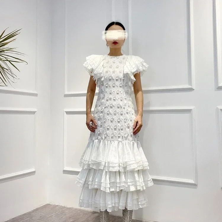 Latest 2022 Top Quality Solid White Appliques Unique Cut Cascading Ruffles Sleeve Mermaid Dreaming Mid-calf Dresses Women
Latest 2022 Top Quality Solid White Appliques Unique Cut Cascading Ruffles Sleeve Mermaid Dreaming Mid-calf Dresses Women