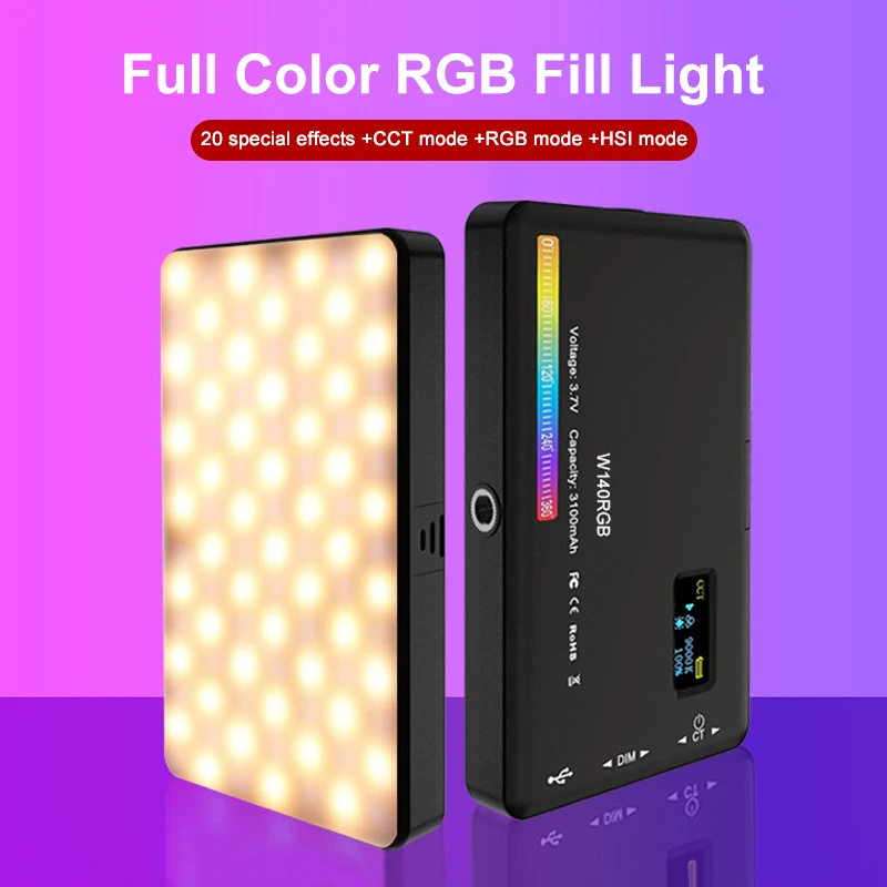 W140 LED RGB Color Video Light 2500-9000K 8W 3100mAh Photography Camera Light Dimmable Pocket Light for DSLR SLR Camera Lamp
W140 LED RGB Color Video Light 2500-9000K 8W 3100mAh Photography Camera Light Dimmable Pocket Light for DSLR SLR Camera Lamp