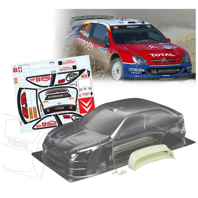 Citroen Xsara WRC Clear PC Body With Rear Wing + Colorful Stickers Fit 1:10 Rc Rally Car 260mm Wheelbase
Citroen Xsara WRC Clear PC Body With Rear Wing + Colorful Stickers Fit 1:10 Rc Rally Car 260mm Wheelbase