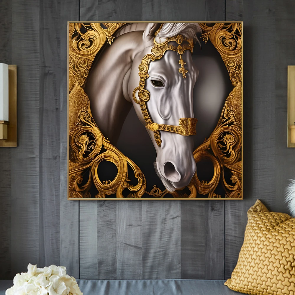 Horse in a Golden Frame Art Prints Luxury Artwork Poster Modern Animal Canvas Painting Office Home Room Wall Decoration Pictures
Horse in a Golden Frame Art Prints Luxury Artwork Poster Modern Animal Canvas Painting Office Home Room Wall Decoration Pictures