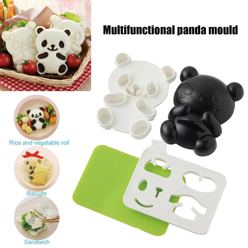 

4 in 1 Cute Panda Sushi Mold Sandwich Toast Cutter Mold DIY Panda Onigiri Rice Maker Dry Roasted Seaweed Cutter Set