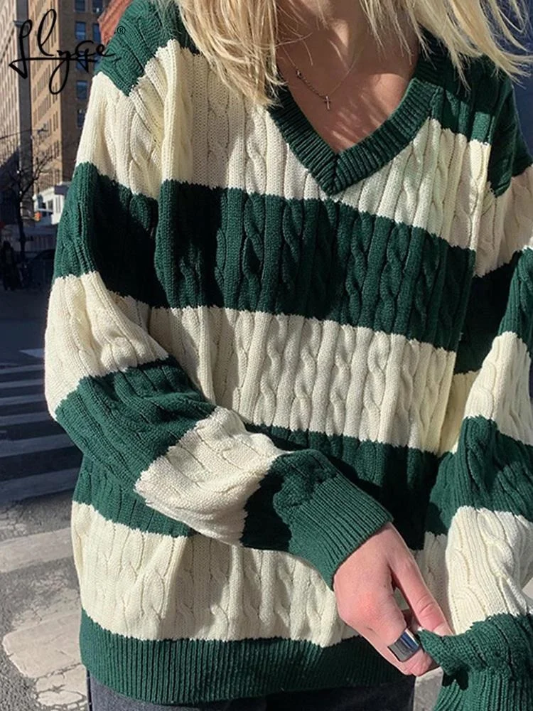 Striped V-neck Women Sweater Pullover Knitted Loose Fashion Autumn Female Sweaters Jumper 2023 New Vintage Thick Long Sleeve Top
Striped V-neck Women Sweater Pullover Knitted Loose Fashion Autumn Female Sweaters Jumper 2023 New Vintage Thick Long Sleeve Top