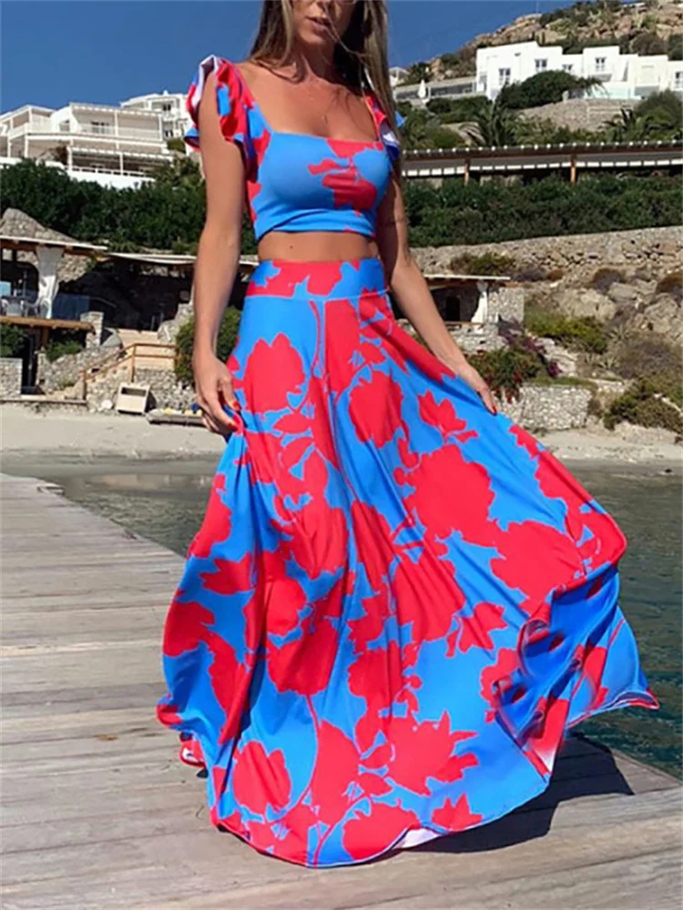 Женский пикантный комплект из двух предметов, топ без рукавов и длинная юбка с принтом, лето 2022, новые модные пляжные повседневные комплекты для праздника, женский костюм
Женский пикантный комплект из двух предметов, топ без рукавов и длинная юбка с принтом, лето 2022, новые модные пляжные повседневные комплекты для праздника, женский костюм