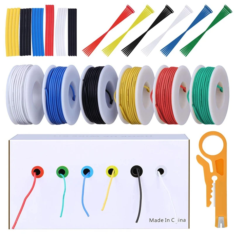 22AWG Electronics Wire Kit, Jumper Wire Hook Up Wire Kit Flexible Silicone Wire Pre-Tinned, Copper Wires 6 Colors 33Ft
22AWG Electronics Wire Kit, Jumper Wire Hook Up Wire Kit Flexible Silicone Wire Pre-Tinned, Copper Wires 6 Colors 33Ft