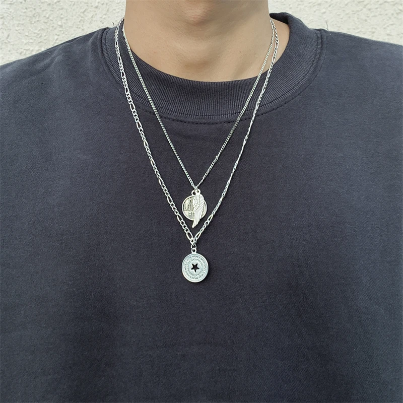 Punk Style Pentagram Alphabet Round Pendant Fashion Niche Design Men's Silver Color Metal Feather Pendant Necklace Gifts Jewelry
Punk Style Pentagram Alphabet Round Pendant Fashion Niche Design Men's Silver Color Metal Feather Pendant Necklace Gifts Jewelry