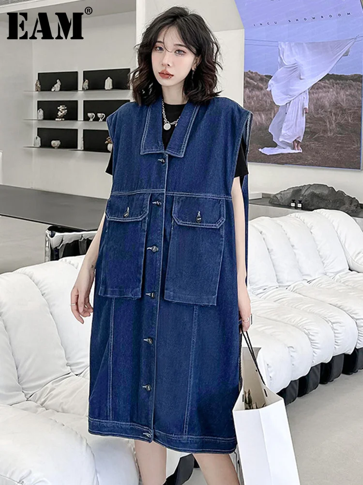 Women Loose Fit Blue Denim Vintage Big Size Long Vest New Lapel Sleeveless Fashion Tide Spring Autumn 2023 1DF6033
Women Loose Fit Blue Denim Vintage Big Size Long Vest New Lapel Sleeveless Fashion Tide Spring Autumn 2023 1DF6033