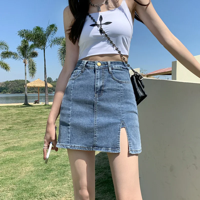 Women Skinny Denim Short Skirts Korean Style High Waist Anti-Glare Mini Skirt Woman 2023 Spring Summer Sexy Package Hip Skirt
Women Skinny Denim Short Skirts Korean Style High Waist Anti-Glare Mini Skirt Woman 2023 Spring Summer Sexy Package Hip Skirt