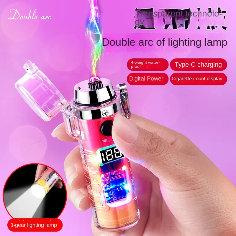 New transparent shell double arc lighter Type-C charging double arc windproof lighter digital display
New transparent shell double arc lighter Type-C charging double arc windproof lighter digital display