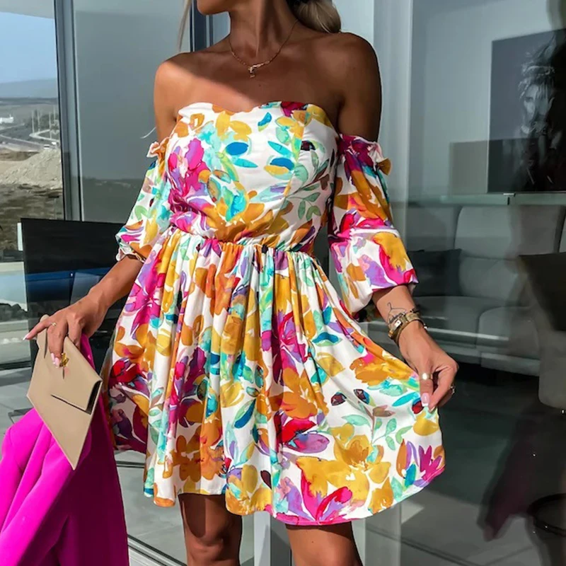 Women Sexy Bralette A-Line Dress Summer Elegant Flower Printed Pleated Mini Dress Fashion Ruffles 3/4 Lantern Sleeve Party Dress
Women Sexy Bralette A-Line Dress Summer Elegant Flower Printed Pleated Mini Dress Fashion Ruffles 3/4 Lantern Sleeve Party Dress