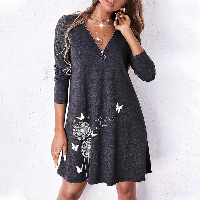 New Women's Fashion Spring Autum Long Sleeve Dandelion Butterfly V-neck Zipper Sexy Casual Dress Plus Size S-5XL Loose Clothes
New Women's Fashion Spring Autum Long Sleeve Dandelion Butterfly V-neck Zipper Sexy Casual Dress Plus Size S-5XL Loose Clothes
