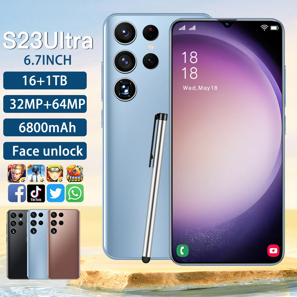 Смартфон S23 Ultra, 6,7 дюйма, HD, Android, разблокированные мобильные телефоны, 4G/5G, две Sim-карты, 6800 мАч, 16 ГБ + 1 ТБ, сотовые телефоны 32 Мп + 64 мп, сотовые телефоны 
Смартфон S23 Ultra, 6,7 дюйма, HD, Android, разблокированные мобильные телефоны, 4G/5G, две Sim-карты, 6800 мАч, 16 ГБ + 1 ТБ, сотовые телефоны 32 Мп + 64 мп, сотовые телефоны