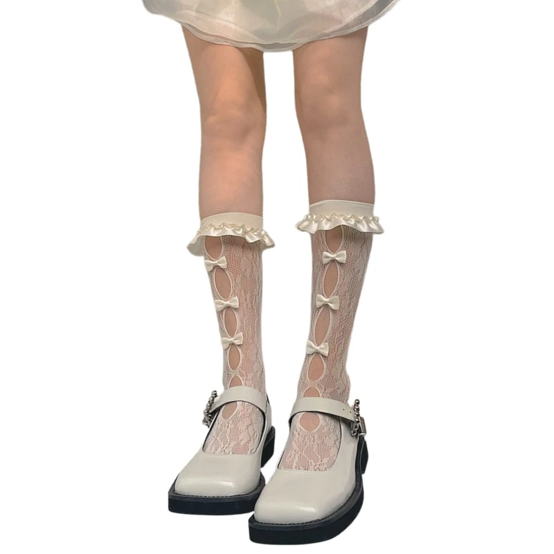 Korean Style Women Floral Lace Calf Socks Sweet Girls Lolita Satin Ruffled Trim Hollow Out Holes Bowknot Decor Summer Thin Mesh
Korean Style Women Floral Lace Calf Socks Sweet Girls Lolita Satin Ruffled Trim Hollow Out Holes Bowknot Decor Summer Thin Mesh