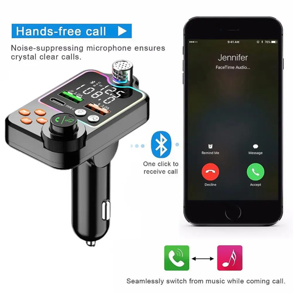 

1pc Car FM Transmitters Bluetooth-compatible Wireless Transmitter Mp3 Player USB Quick Charger Handsfree Car Radio Modulator