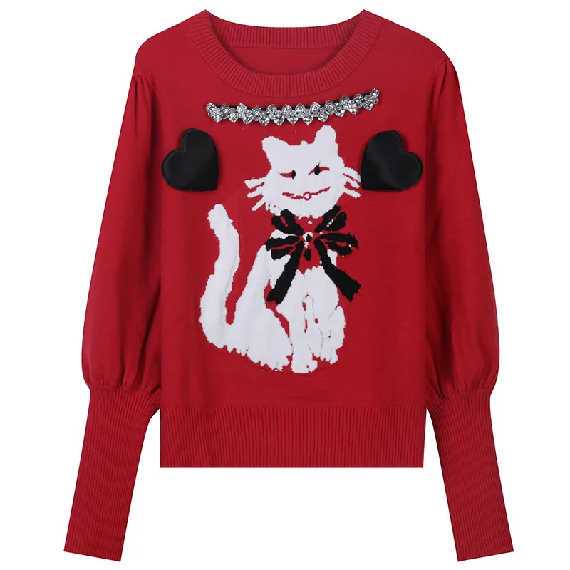 New Women's Clothing round Neck Contrast Color Cat Heart Embroidered Rhinestone Slim Fit Patchwork Lantern Sleeve Pullover
New Women's Clothing round Neck Contrast Color Cat Heart Embroidered Rhinestone Slim Fit Patchwork Lantern Sleeve Pullover