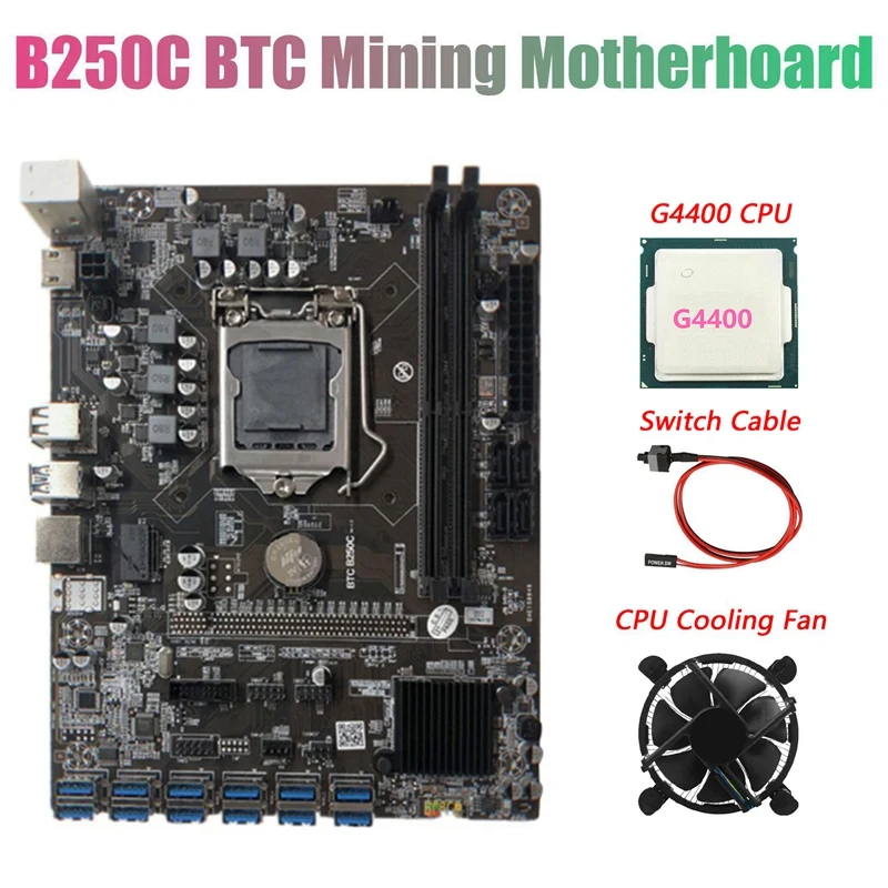 Материнская плата B250C для майнинга BTC с процессором G4400 + вентилятором + кабелем переключения 12xpcie на ГПУ USB 3,0, слот для карты LGA1151, поддерживае...
Материнская плата B250C для майнинга BTC с процессором G4400 + вентилятором + кабелем переключения 12xpcie на ГПУ USB 3,0, слот для карты LGA1151, поддерживае...