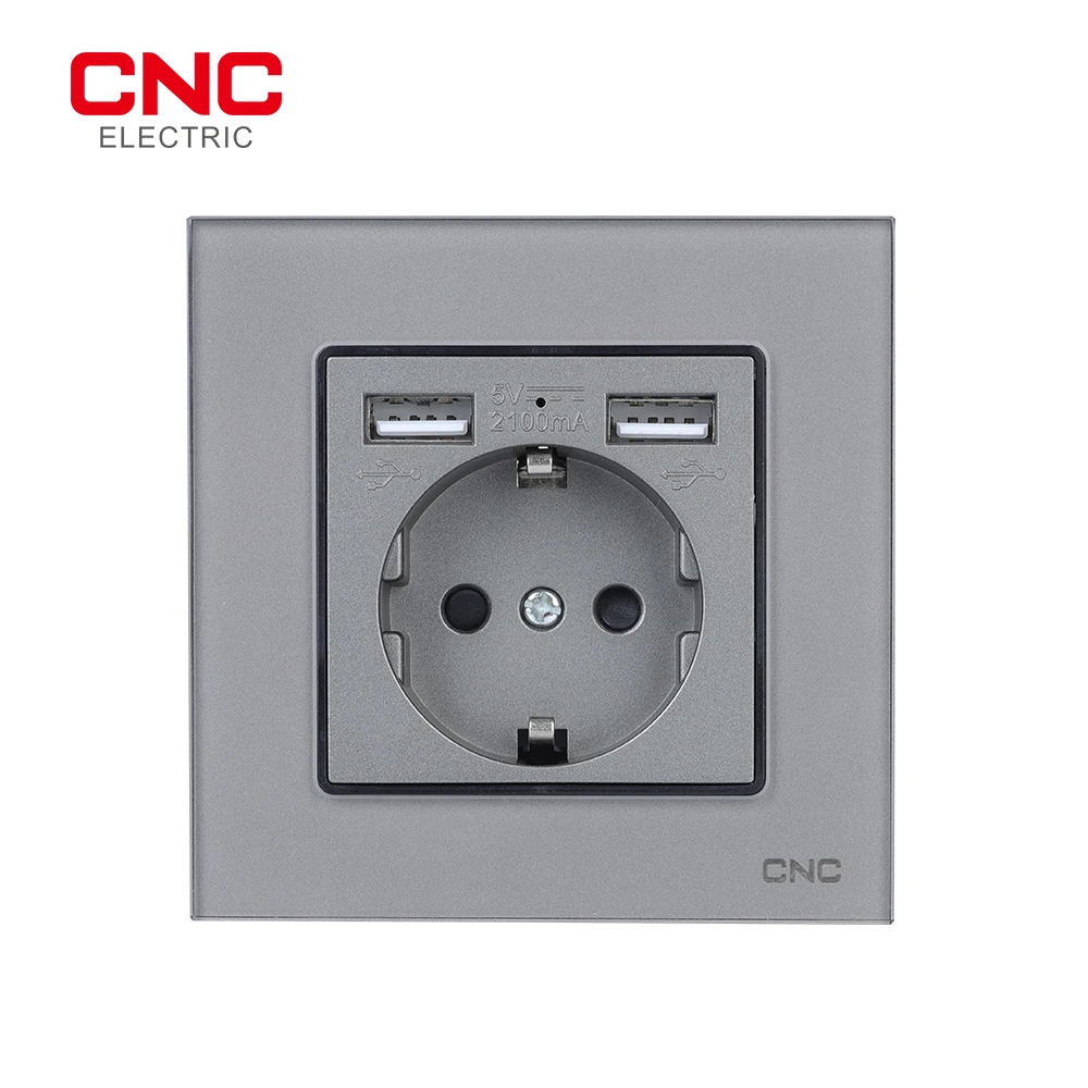 

CNC EU Power Socket 16A Socket With Usb Charging Port 2.1A Crystal Glass Panel Russia Spain Wall Electric Sockets Outlet