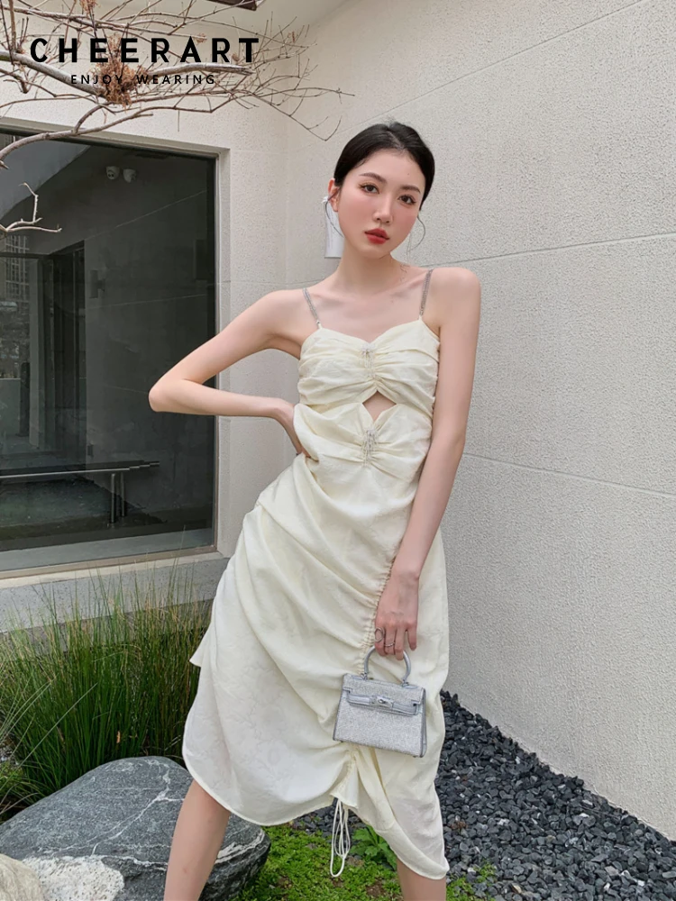 CHEERART Sexy Backless Ruched Long Party Evening Dress Elegant Cut Out Drawstring Spaghetti Strap Midi Ladies Slip Dress Clothes
CHEERART Sexy Backless Ruched Long Party Evening Dress Elegant Cut Out Drawstring Spaghetti Strap Midi Ladies Slip Dress Clothes