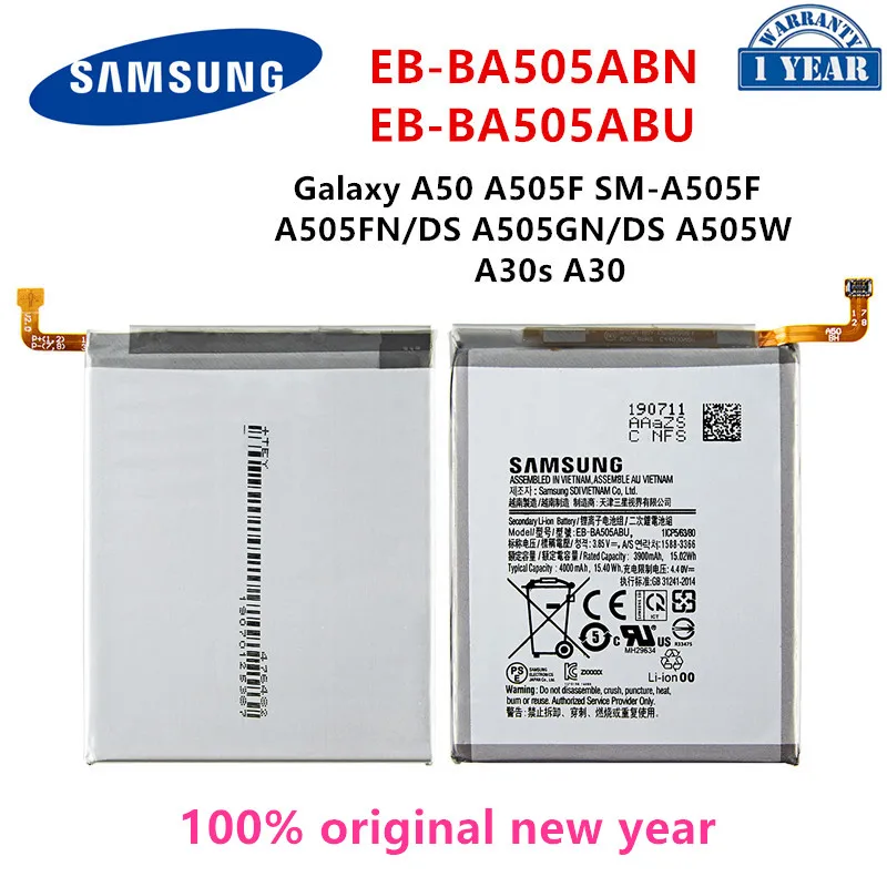 SAMSUNG Orginal EB-BA505ABN EB-BA505ABU 4000mAh Battery For SAMSUNG Galaxy A50 A505F SM-A505F A505FN/DS A505GN/DS A505W A30s A30
SAMSUNG Orginal EB-BA505ABN EB-BA505ABU 4000mAh Battery For SAMSUNG Galaxy A50 A505F SM-A505F A505FN/DS A505GN/DS A505W A30s A30