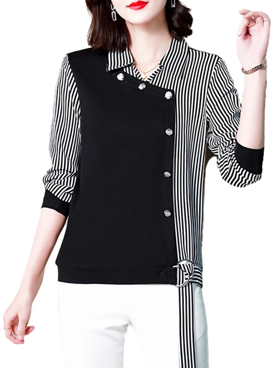 4XL Women Spring Summer Blouses Shirts Lady Fashion Casual Long Sleeve Turn-down Collar Stripe Splicing Blusas Tops CT0473
4XL Women Spring Summer Blouses Shirts Lady Fashion Casual Long Sleeve Turn-down Collar Stripe Splicing Blusas Tops CT0473
