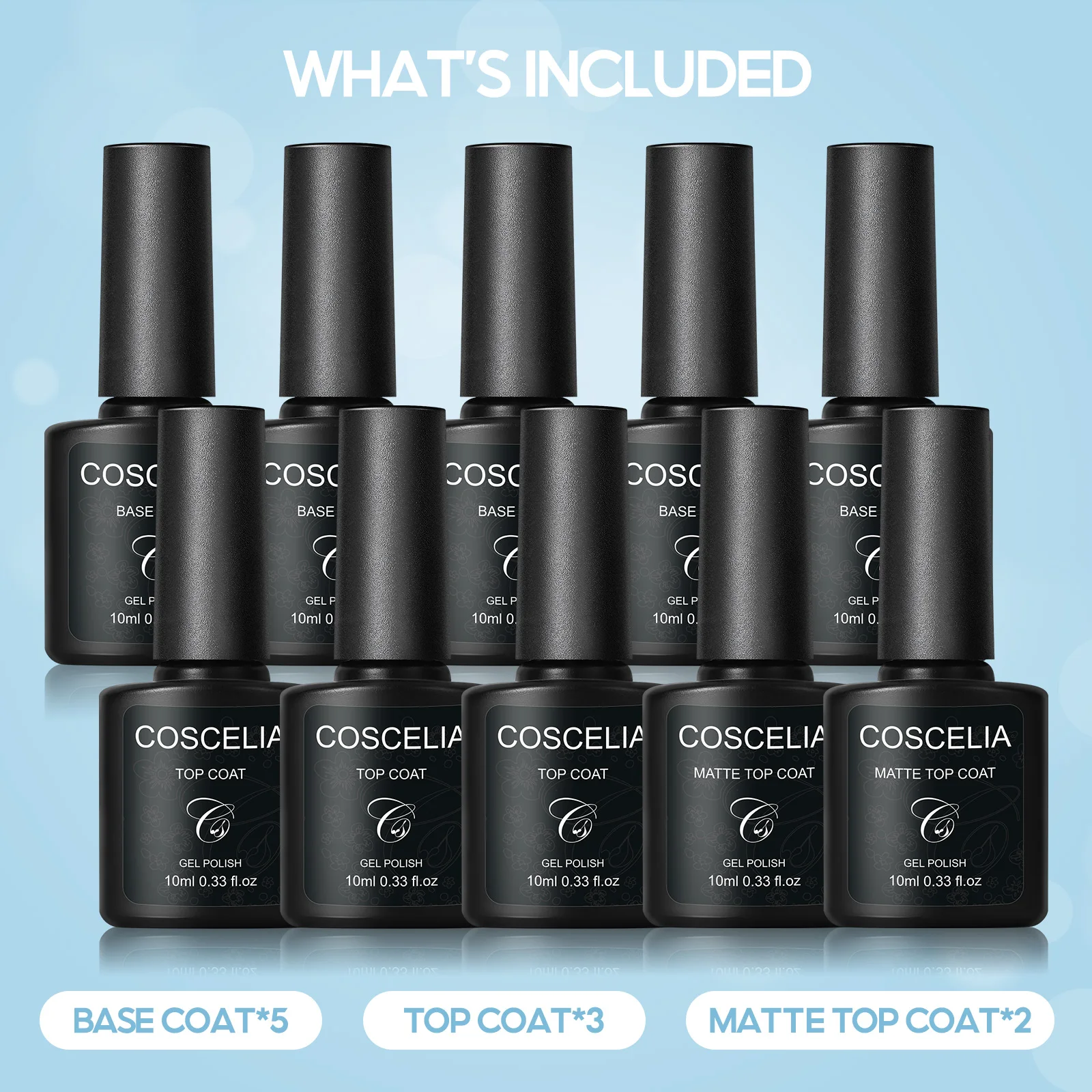 COSCELIA Manicure Set Base Coat Top Coat Matte Glossy Effect for Soak Off UV Gel Manicure Set Long Lasting Functional Gel Polish
COSCELIA Manicure Set Base Coat Top Coat Matte Glossy Effect for Soak Off UV Gel Manicure Set Long Lasting Functional Gel Polish