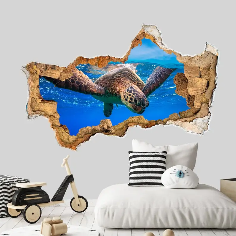 3D Wall Decal Turtle Nautical Underwater Nursery Decor 3D Depth Illusion Wall Decor Vinyl Mural Removable Wall Sticker Decal Pos
3D Wall Decal Turtle Nautical Underwater Nursery Decor 3D Depth Illusion Wall Decor Vinyl Mural Removable Wall Sticker Decal Pos
